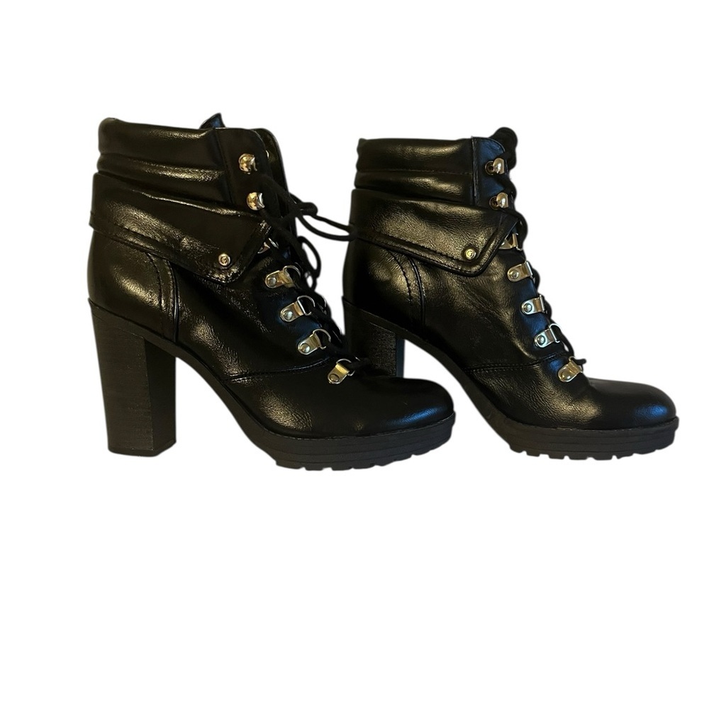 Guess Black Leather Y2K Chunky Heeled Ankle Boots Size 7.5 Moto Whimsigoth